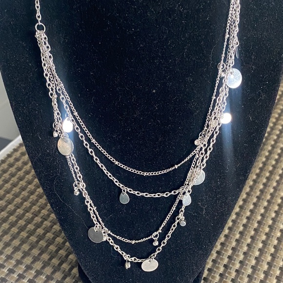 Silver Multi-Layer Disc Charm Necklace - Women Jewelry - Picture 2 of 5